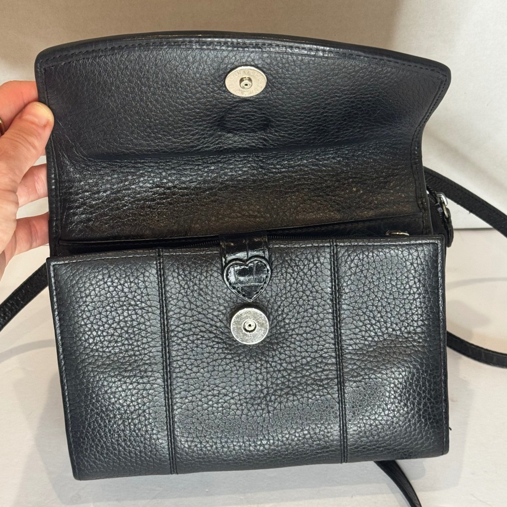 Brighton Black Leather‎ Crossbody Shoulder Bag Heart Lock Woven with Wallet - Picture 5 of 11